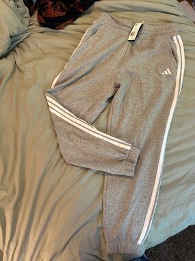 NWT adidas Gray Women’s Sweatpants with White Three-Stripe Detail